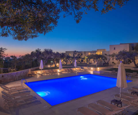 Ourania Apartments Gouves Crete - Pool Night View